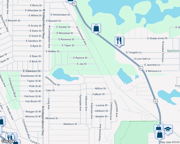 map of restaurants, bars, coffee shops, grocery stores, and more near 4602 East Dawson Drive in Inverness