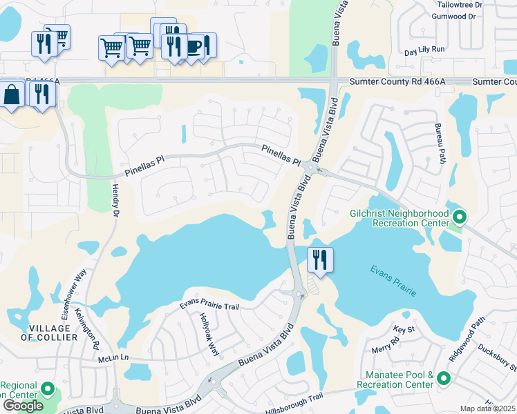 map of restaurants, bars, coffee shops, grocery stores, and more near 1987 Altair Path in The Villages