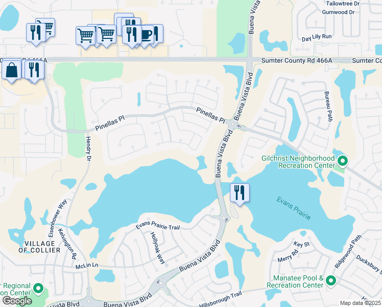 map of restaurants, bars, coffee shops, grocery stores, and more near 1987 Altair Path in The Villages