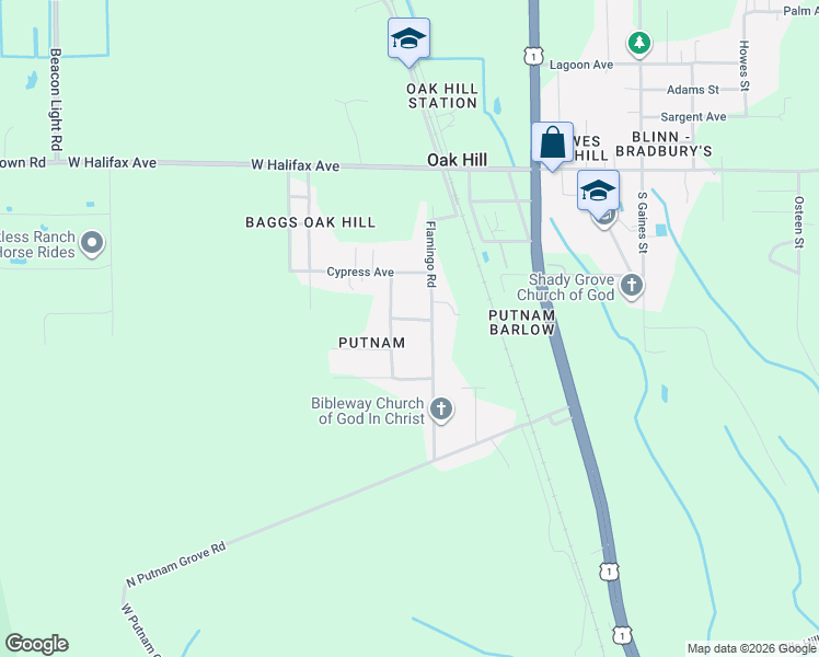 map of restaurants, bars, coffee shops, grocery stores, and more near 232 Flamingo Road in Oak Hill