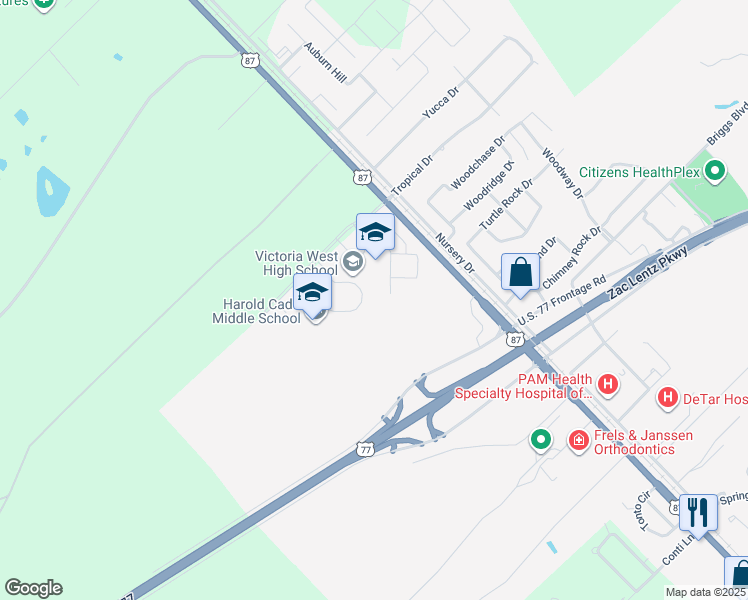 map of restaurants, bars, coffee shops, grocery stores, and more near 307 Tropical Drive in Victoria