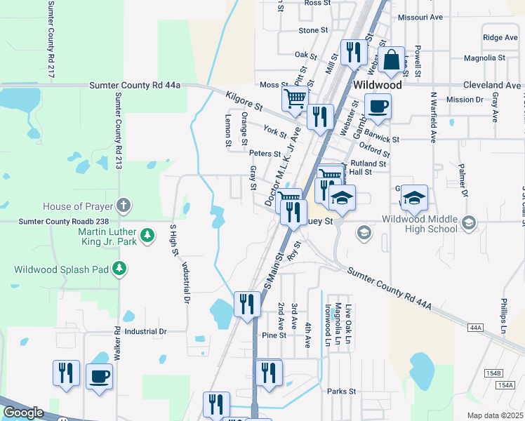 map of restaurants, bars, coffee shops, grocery stores, and more near 400 Lynum Street in Wildwood