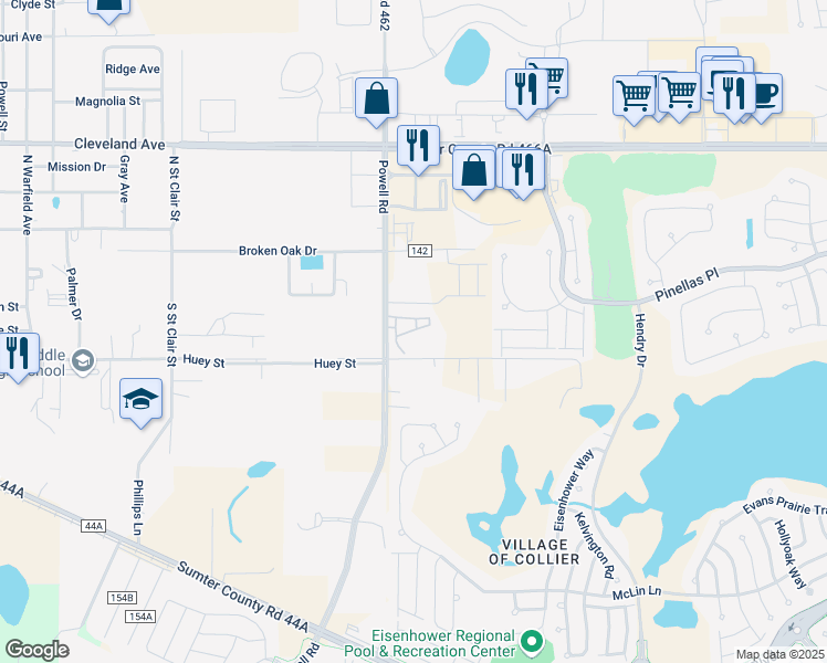 map of restaurants, bars, coffee shops, grocery stores, and more near 5029 County Road 144 in Wildwood