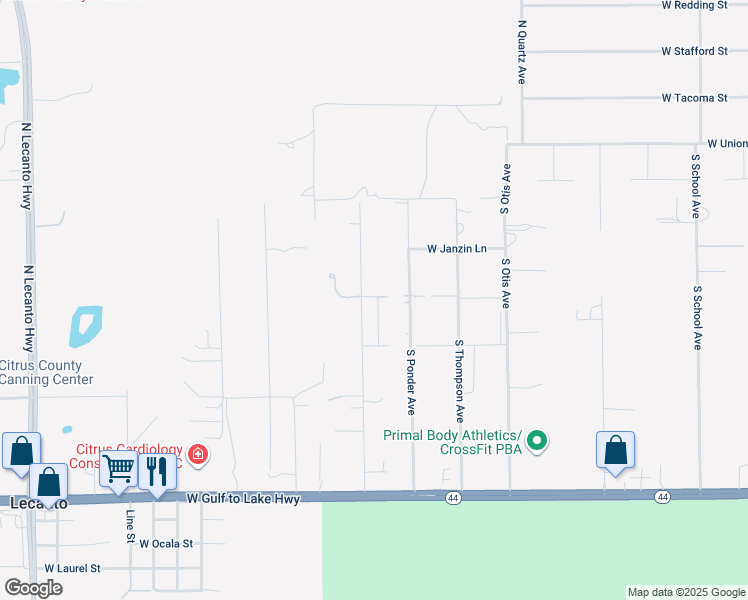 map of restaurants, bars, coffee shops, grocery stores, and more near 214 South Marcy Terrace in Lecanto