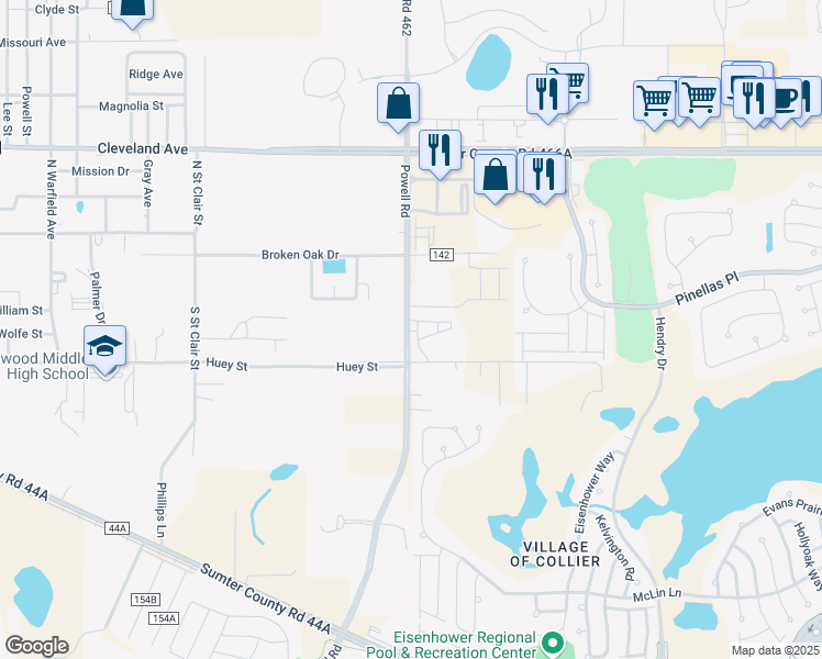 map of restaurants, bars, coffee shops, grocery stores, and more near 7085 Powell Road in Wildwood