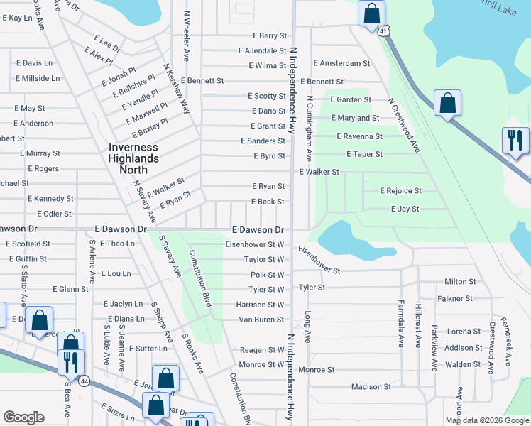 map of restaurants, bars, coffee shops, grocery stores, and more near 44 North Richard Terrace in Inverness