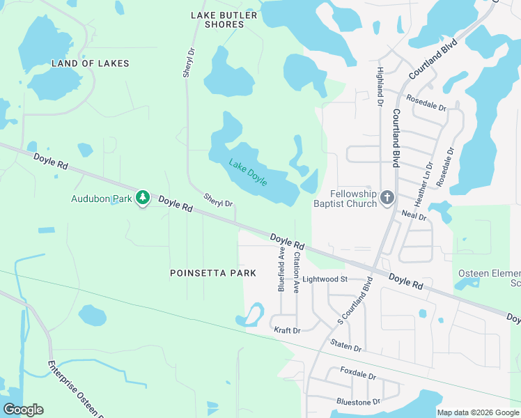 map of restaurants, bars, coffee shops, grocery stores, and more near 2640 Doyle Road in Deltona