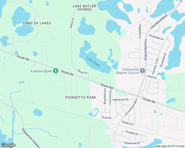 map of restaurants, bars, coffee shops, grocery stores, and more near 2640 Doyle Road in Deltona