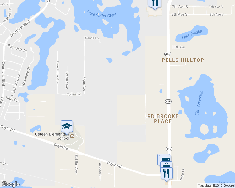 map of restaurants, bars, coffee shops, grocery stores, and more near 296 Collins Road in Osteen