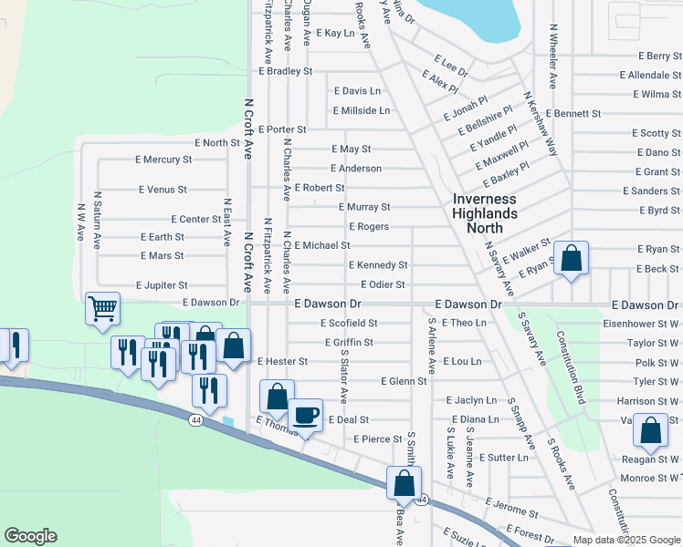 map of restaurants, bars, coffee shops, grocery stores, and more near 3198 East Kennedy Street in Inverness
