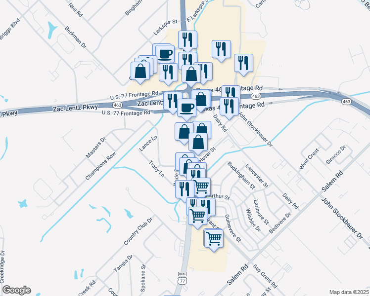map of restaurants, bars, coffee shops, grocery stores, and more near 7001 North Navarro Street in Victoria