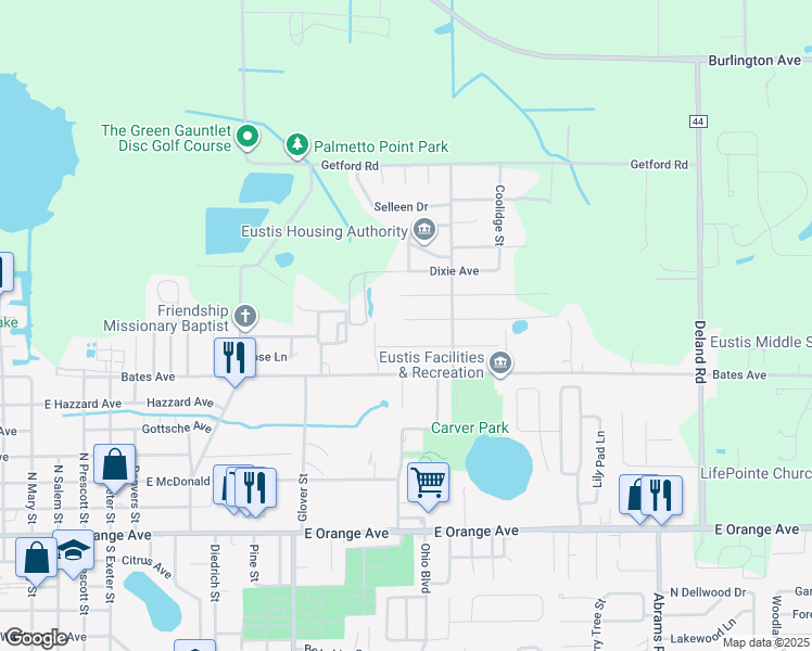 map of restaurants, bars, coffee shops, grocery stores, and more near 1914 Hollywood Avenue in Eustis