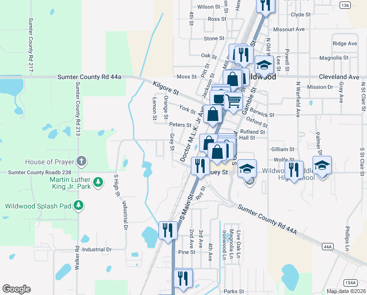 map of restaurants, bars, coffee shops, grocery stores, and more near 405 Doctor Martin Luther King Junior Avenue in Wildwood
