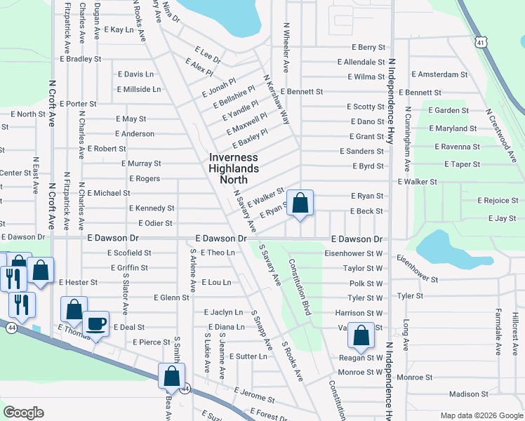 map of restaurants, bars, coffee shops, grocery stores, and more near 3681 East Ryan Street in Inverness