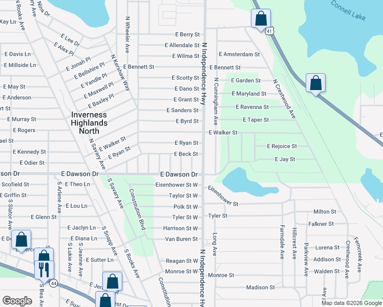 map of restaurants, bars, coffee shops, grocery stores, and more near 44 North Richard Terrace in Inverness
