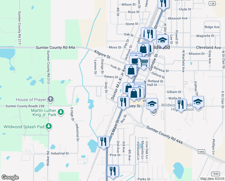 map of restaurants, bars, coffee shops, grocery stores, and more near 405 Doctor Martin Luther King Junior Avenue in Wildwood