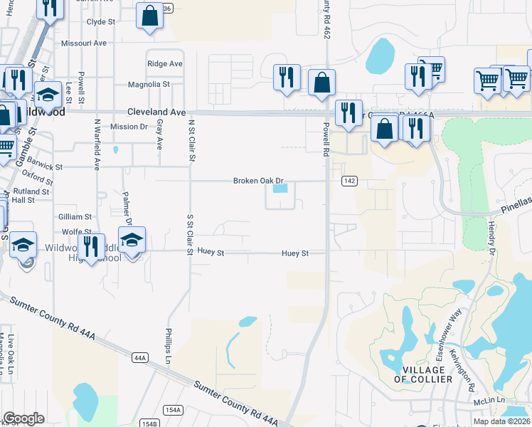 map of restaurants, bars, coffee shops, grocery stores, and more near 1504 Meadow Street in Wildwood