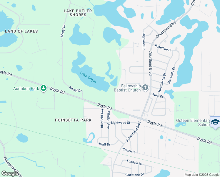 map of restaurants, bars, coffee shops, grocery stores, and more near 2700 Doyle Road in Deltona