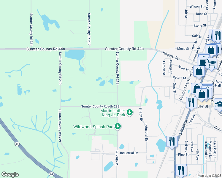 map of restaurants, bars, coffee shops, grocery stores, and more near 7146 County Road 213 in Wildwood