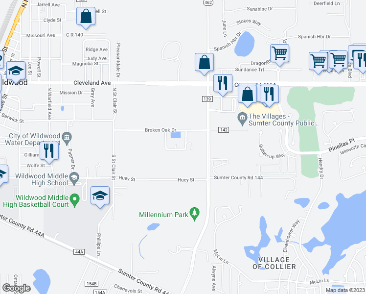 map of restaurants, bars, coffee shops, grocery stores, and more near 1607 Meadow Street in Wildwood