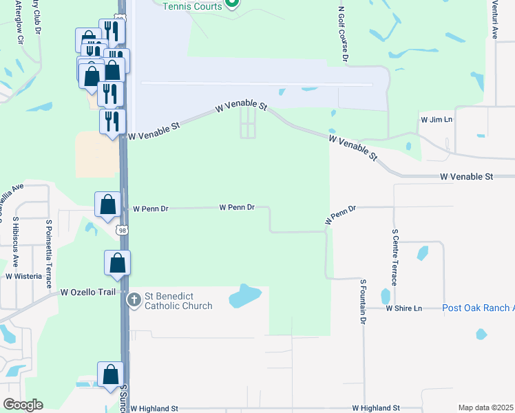 map of restaurants, bars, coffee shops, grocery stores, and more near West Penn Drive in Crystal River
