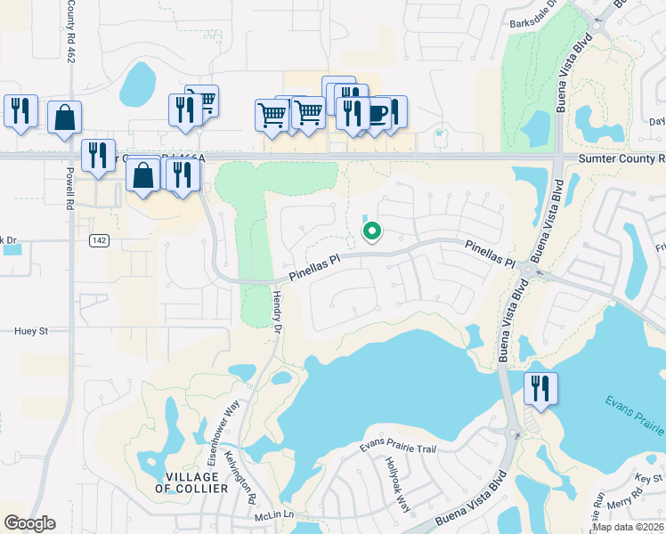 map of restaurants, bars, coffee shops, grocery stores, and more near 2169 Tallsman Court in The Villages