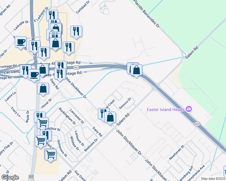 map of restaurants, bars, coffee shops, grocery stores, and more near 304 Windy Way Drive in Victoria
