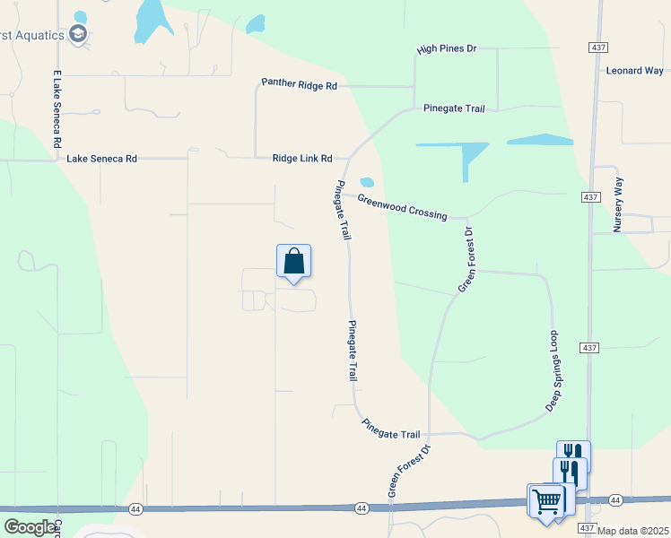 map of restaurants, bars, coffee shops, grocery stores, and more near 35427 Pinegate Trail in Eustis