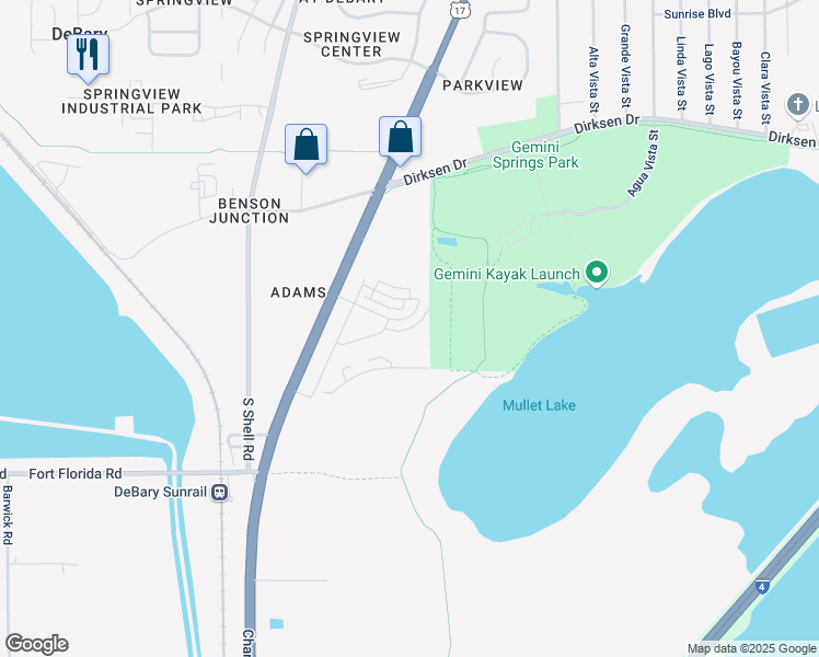 map of restaurants, bars, coffee shops, grocery stores, and more near 477 South Charles Richard Beall Boulevard in DeBary
