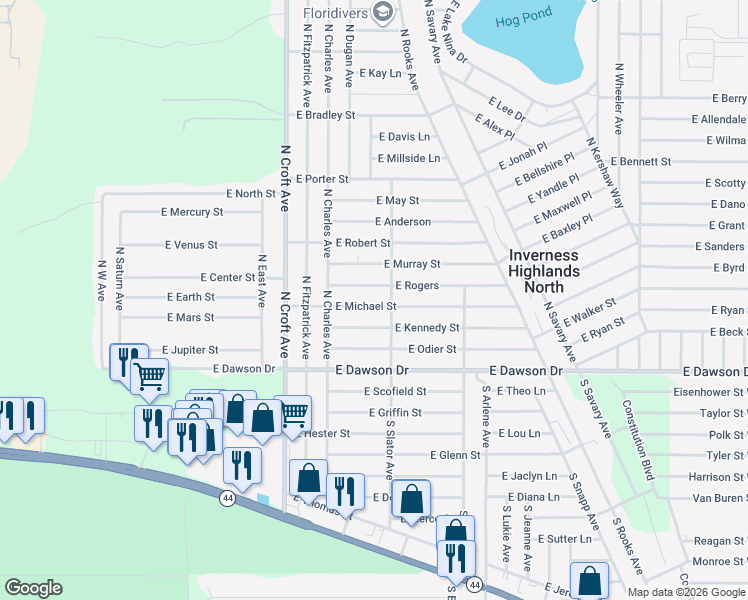 map of restaurants, bars, coffee shops, grocery stores, and more near 3125 East Michael Street in Inverness