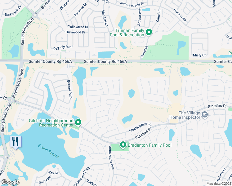 map of restaurants, bars, coffee shops, grocery stores, and more near 2975 Euclid Terrace in The Villages