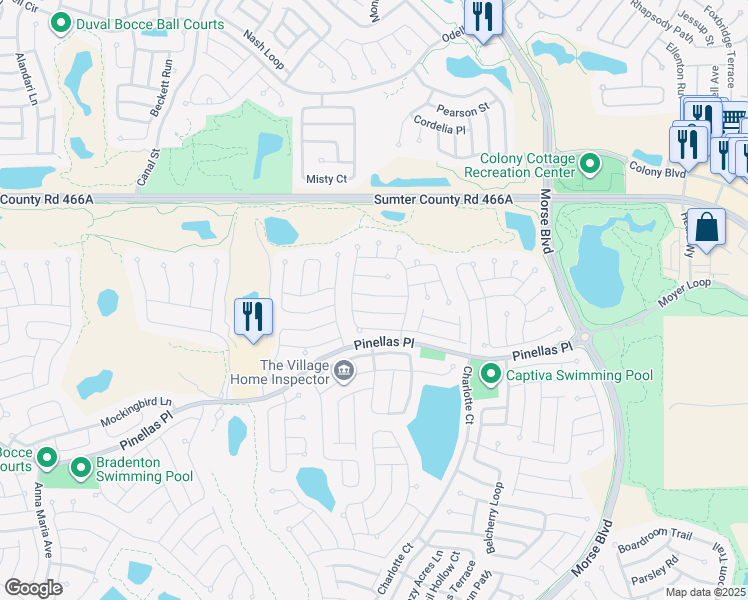 map of restaurants, bars, coffee shops, grocery stores, and more near 832 Pickett Road in The Villages