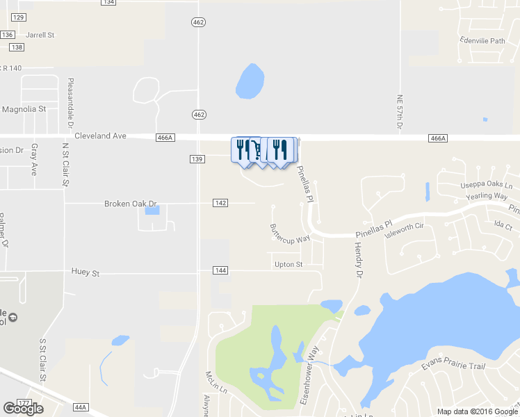 map of restaurants, bars, coffee shops, grocery stores, and more near 5145 County Road 142 in Wildwood