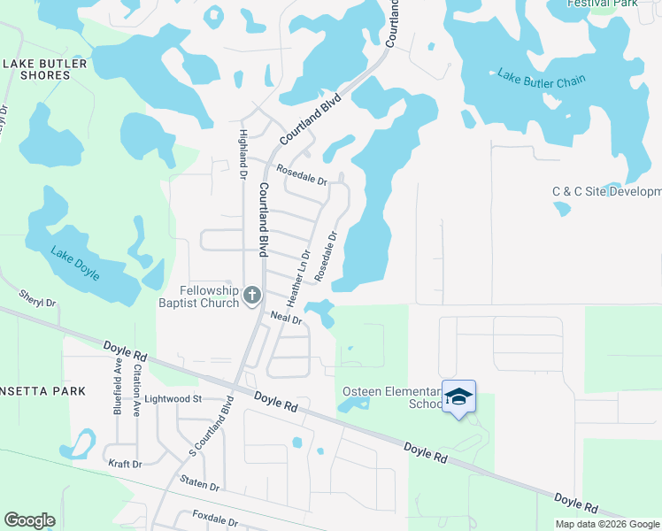 map of restaurants, bars, coffee shops, grocery stores, and more near 153 Rosedale Drive in Deltona