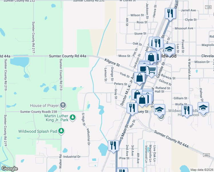 map of restaurants, bars, coffee shops, grocery stores, and more near 804 Peters Street in Wildwood