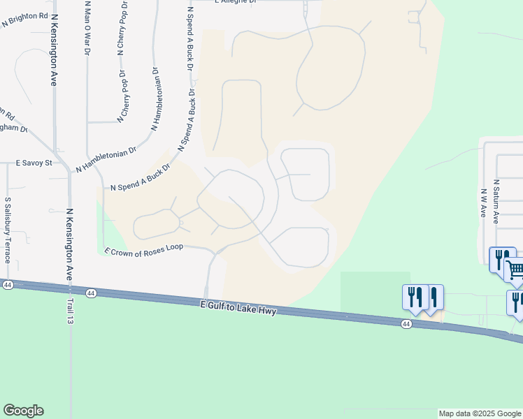 map of restaurants, bars, coffee shops, grocery stores, and more near 1575 East Seattle Slew Circle in Inverness