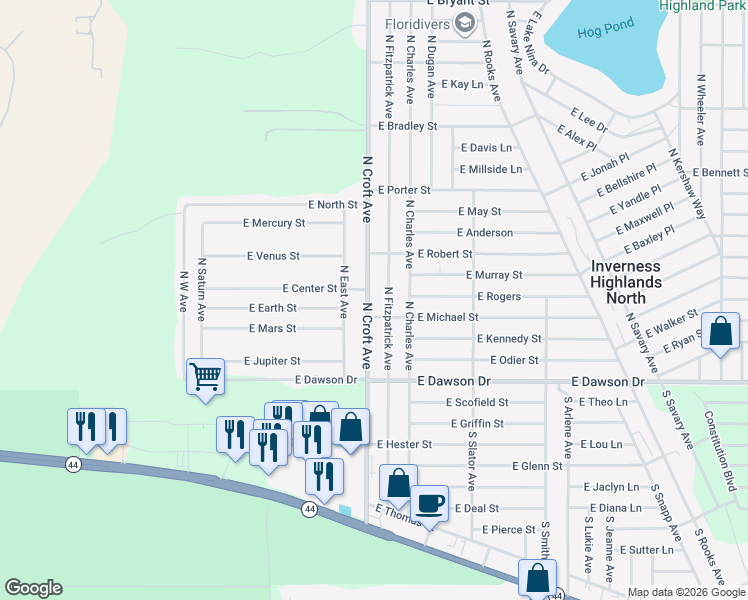 map of restaurants, bars, coffee shops, grocery stores, and more near 93 North Croft Avenue in Inverness
