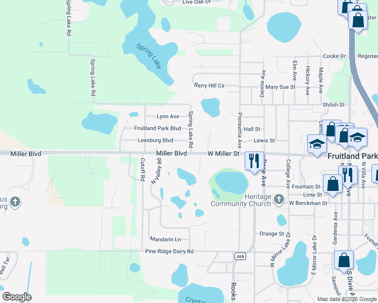 map of restaurants, bars, coffee shops, grocery stores, and more near 1915 County Road 466A in Fruitland Park