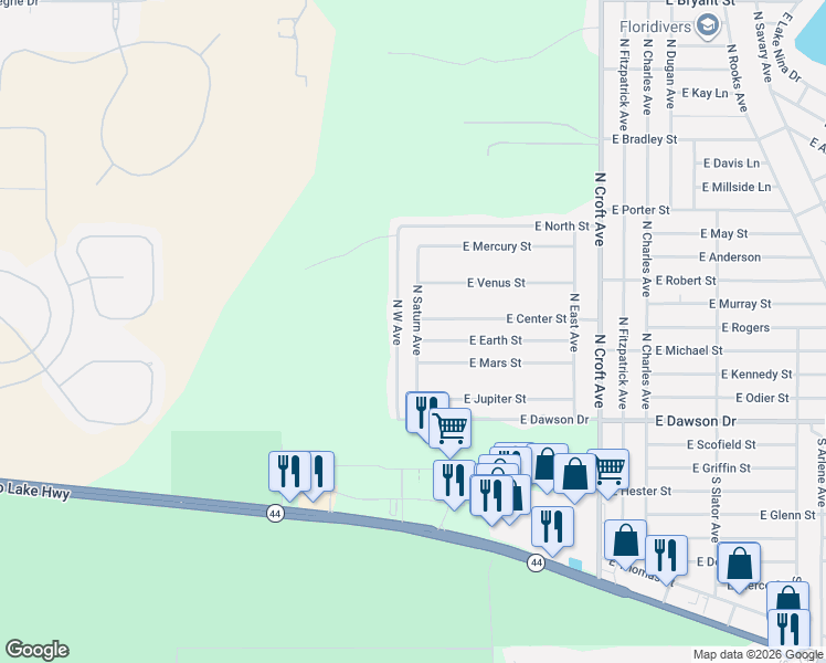map of restaurants, bars, coffee shops, grocery stores, and more near 88 North Saturn Avenue in Inverness