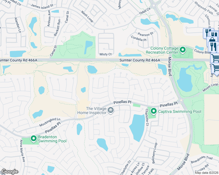 map of restaurants, bars, coffee shops, grocery stores, and more near 2945 French Oak Avenue in The Villages