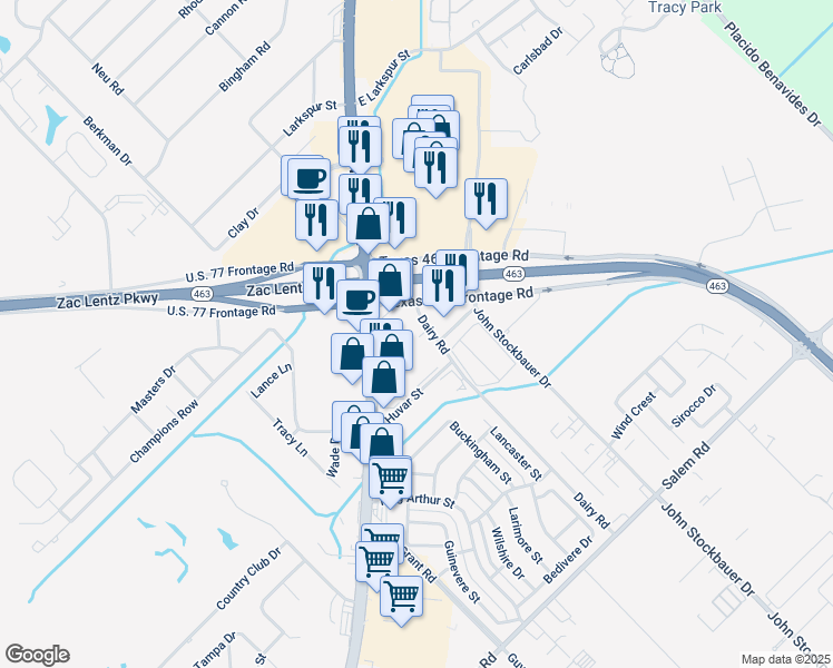 map of restaurants, bars, coffee shops, grocery stores, and more near 6203 Dairy Road in Victoria