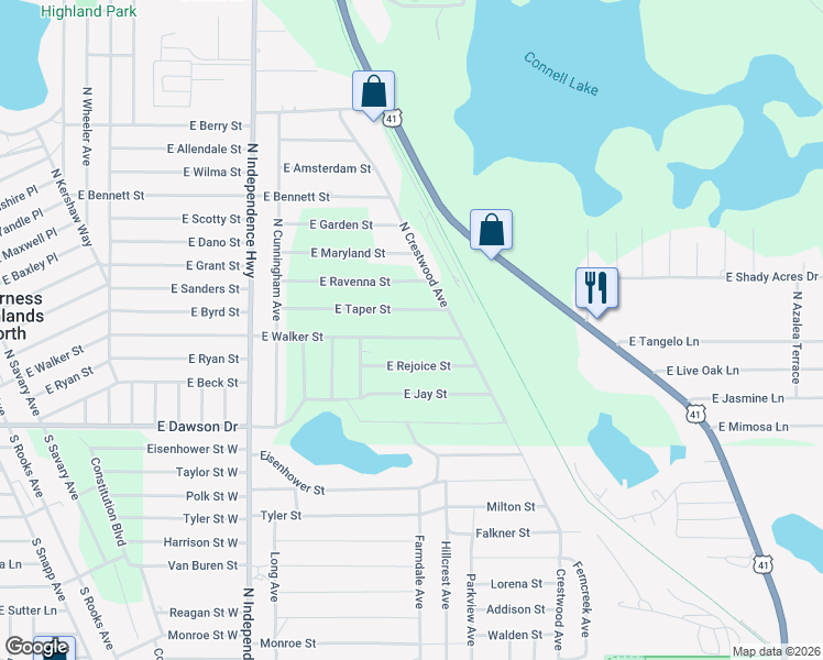 map of restaurants, bars, coffee shops, grocery stores, and more near 4519 East Walker Street in Inverness