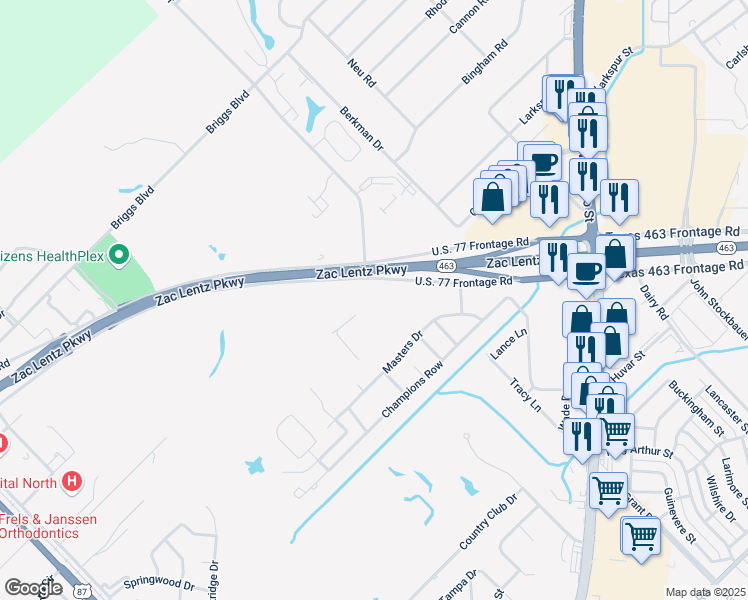 map of restaurants, bars, coffee shops, grocery stores, and more near 8311 Zac Lentz Parkway in Victoria