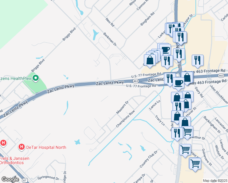 map of restaurants, bars, coffee shops, grocery stores, and more near 8311 Zac Lentz Parkway in Victoria