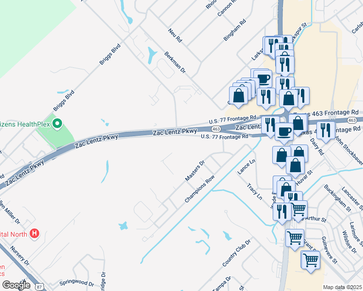 map of restaurants, bars, coffee shops, grocery stores, and more near 8311 Zac Lentz Parkway in Victoria