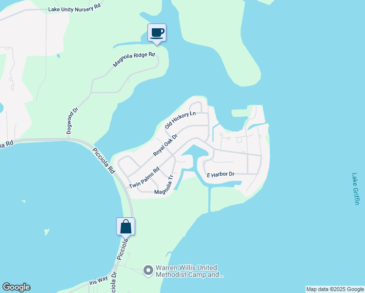 map of restaurants, bars, coffee shops, grocery stores, and more near 5330 Twin Palms Road in Fruitland Park