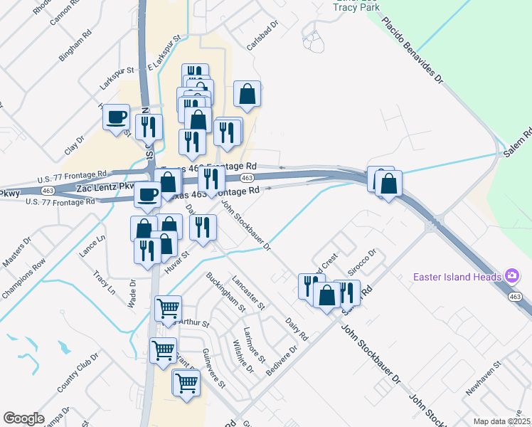 map of restaurants, bars, coffee shops, grocery stores, and more near 5602 John Stockbauer Drive in Victoria