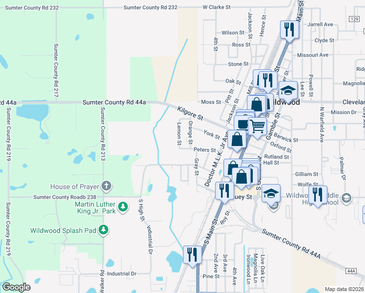 map of restaurants, bars, coffee shops, grocery stores, and more near 804 Peters Street in Wildwood
