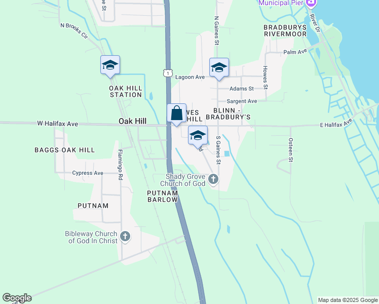 map of restaurants, bars, coffee shops, grocery stores, and more near 160 Ridge Road in Oak Hill