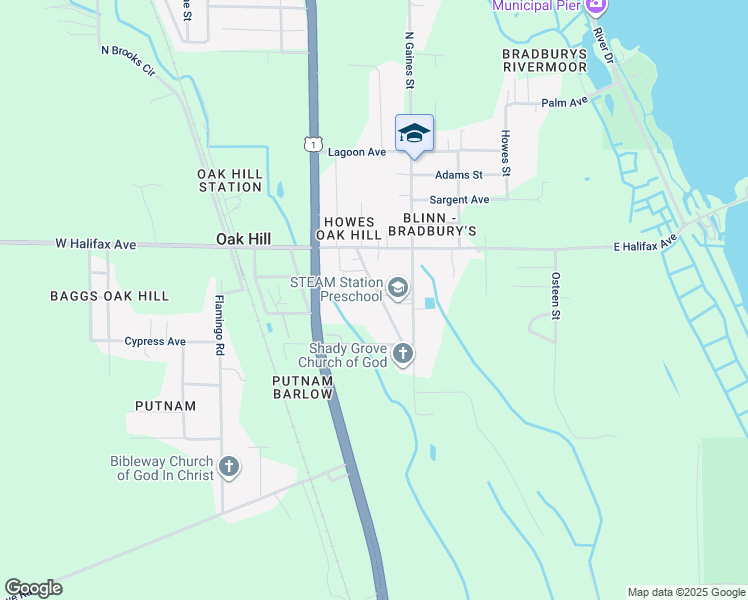 map of restaurants, bars, coffee shops, grocery stores, and more near 160 Ridge Road in Oak Hill